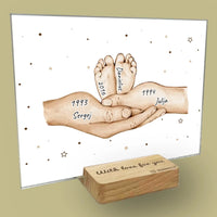 Personalizuotas stiklinis posteris su šeimos narių rankomis, 1-3 vaikai SMRN-004 - dovanokis.lt