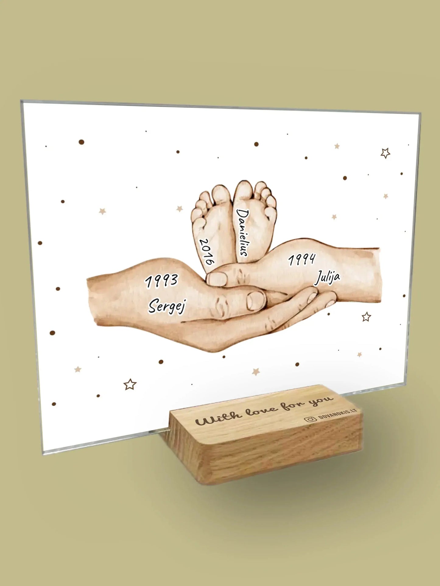 Personalizuotas stiklinis posteris su šeimos narių rankomis, 1-3 vaikai SMRN-004 - dovanokis.lt