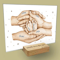 Personalizuotas stiklinis posteris su šeimos narių rankomis, 1-3 vaikai SMRN-005  Customizer -  dovanokis.lt