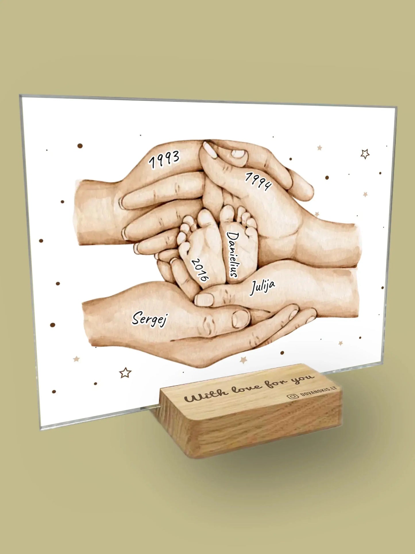 Personalizuotas stiklinis posteris su šeimos narių rankomis, 1-3 vaikai SMRN-005  Customizer -  dovanokis.lt