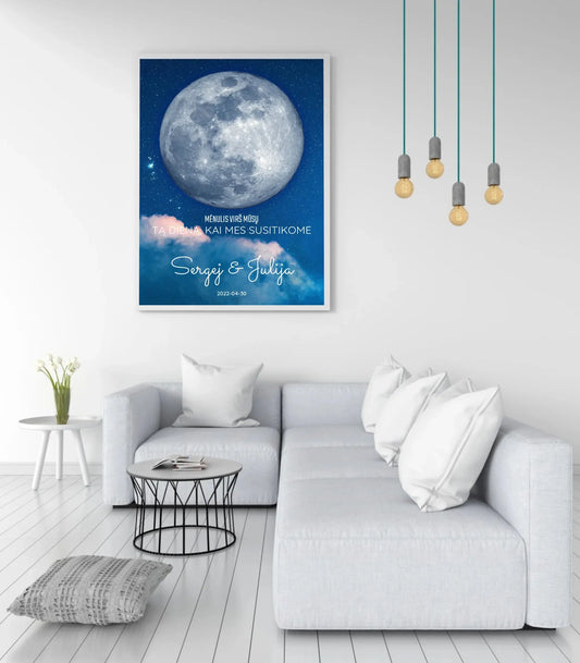 Personalizuotas mėnulio fazės plakatas, pritaikytas pagal datą ir vietą MNFZ-002  Posteris(Plakatas) -  dovanokis.lt