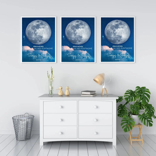 Personalizuotas mėnulio fazės plakatas, pritaikytas pagal datą ir vietą MNFZ-002  Posteris(Plakatas) -  dovanokis.lt