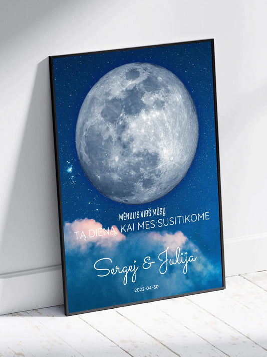 Personalizuotas mėnulio fazės plakatas, pritaikytas pagal datą ir vietą MNFZ-002  Posteris(Plakatas) -  dovanokis.lt
