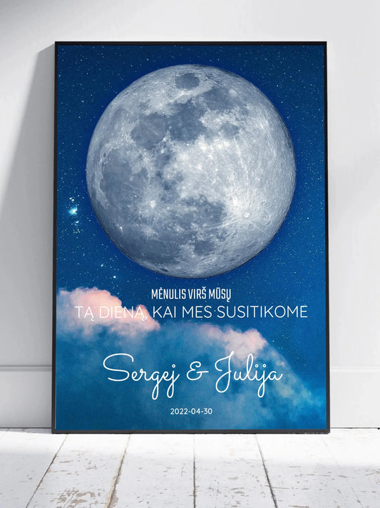 Personalizuotas mėnulio fazės plakatas, pritaikytas pagal datą ir vietą MNFZ-002  Posteris(Plakatas) -  dovanokis.lt