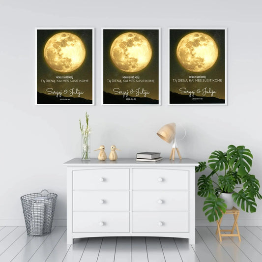 Personalizuotas mėnulio fazės plakatas, pritaikytas pagal datą ir vietą MNFZ-003  Customizer -  dovanokis.lt