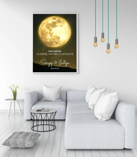 Personalizuotas mėnulio fazės plakatas, pritaikytas pagal datą ir vietą MNFZ-003  Customizer -  dovanokis.lt