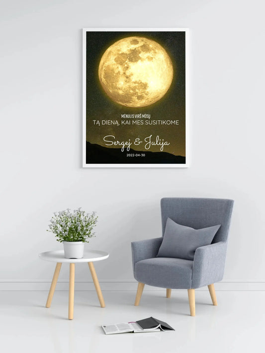Personalizuotas mėnulio fazės plakatas, pritaikytas pagal datą ir vietą MNFZ-003  Customizer -  dovanokis.lt