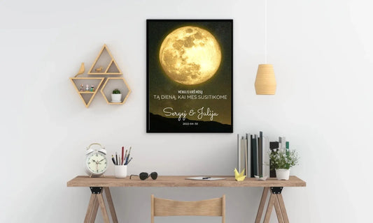 Personalizuotas mėnulio fazės plakatas, pritaikytas pagal datą ir vietą MNFZ-003  Customizer -  dovanokis.lt