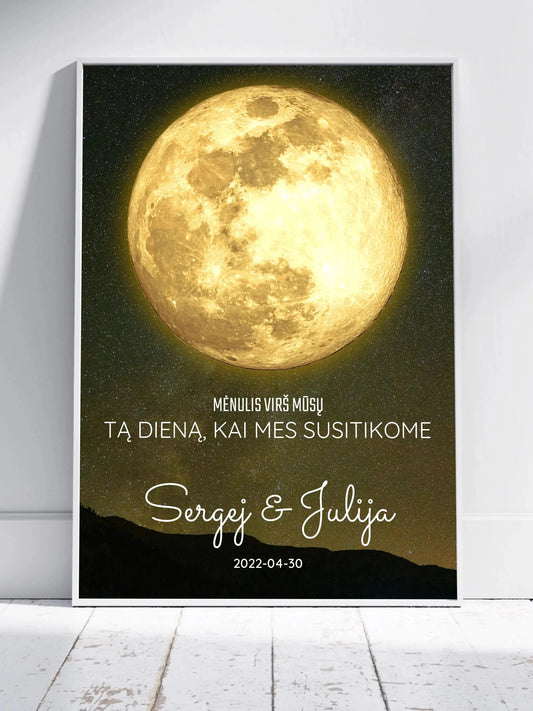 Personalizuotas mėnulio fazės plakatas, pritaikytas pagal datą ir vietą MNFZ-003  Customizer -  dovanokis.lt