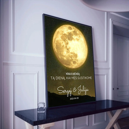 Personalizuotas mėnulio fazės plakatas, pritaikytas pagal datą ir vietą MNFZ-003  Customizer -  dovanokis.lt