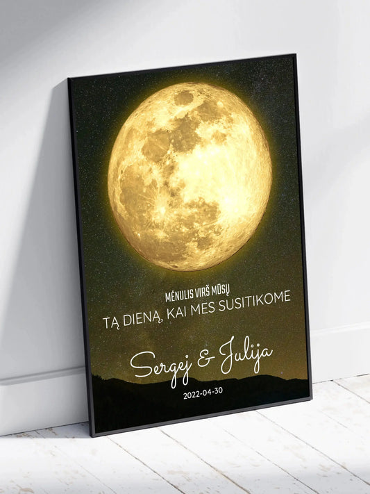 Personalizuotas mėnulio fazės plakatas, pritaikytas pagal datą ir vietą MNFZ-003  Customizer -  dovanokis.lt