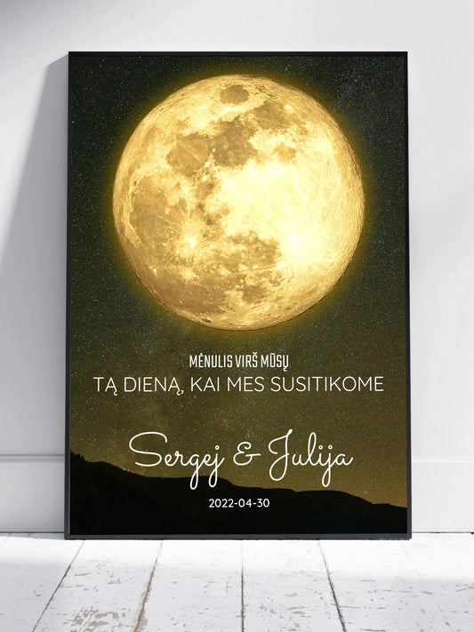 Personalizuotas mėnulio fazės plakatas, pritaikytas pagal datą ir vietą MNFZ-003  Customizer -  dovanokis.lt