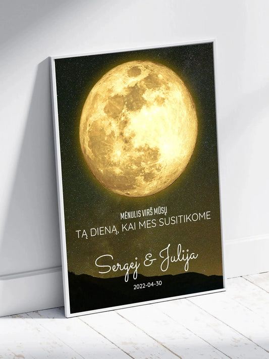 Personalizuotas mėnulio fazės plakatas, pritaikytas pagal datą ir vietą MNFZ-003  Customizer -  dovanokis.lt