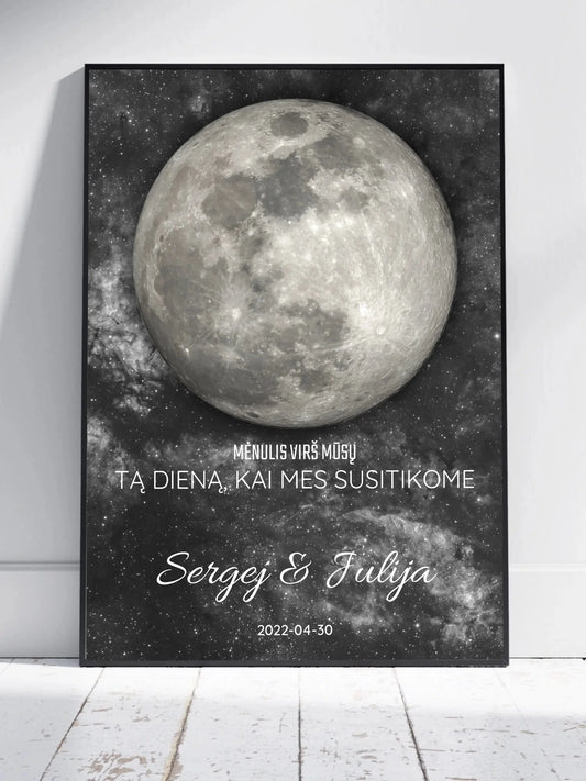 Personalizuotas mėnulio fazės plakatas, pritaikytas pagal datą ir vietą MNFZ-001  Customizer -  dovanokis.lt