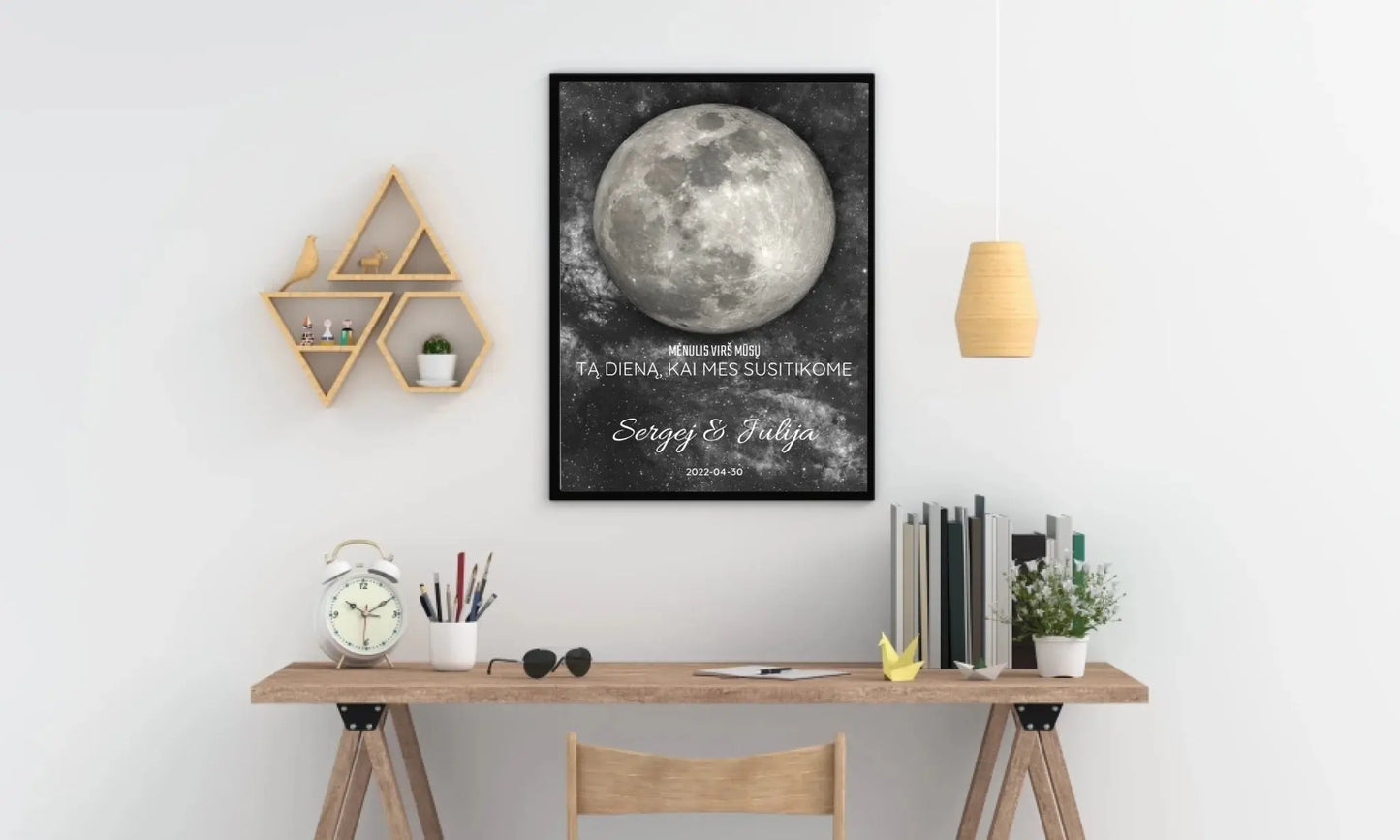 Personalizuotas mėnulio fazės plakatas, pritaikytas pagal datą ir vietą MNFZ-001  Customizer -  dovanokis.lt