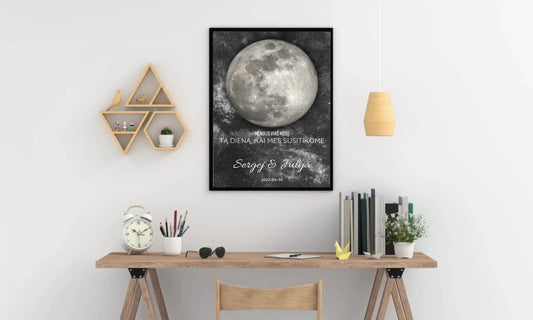 Personalizuotas mėnulio fazės plakatas, pritaikytas pagal datą ir vietą MNFZ-001  Customizer -  dovanokis.lt