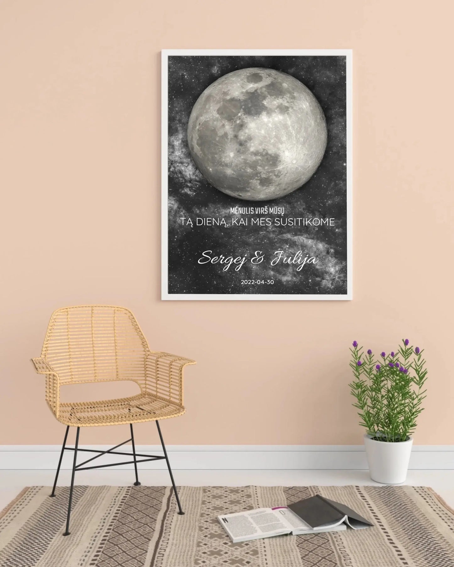 Personalizuotas mėnulio fazės plakatas, pritaikytas pagal datą ir vietą MNFZ-001  Customizer -  dovanokis.lt