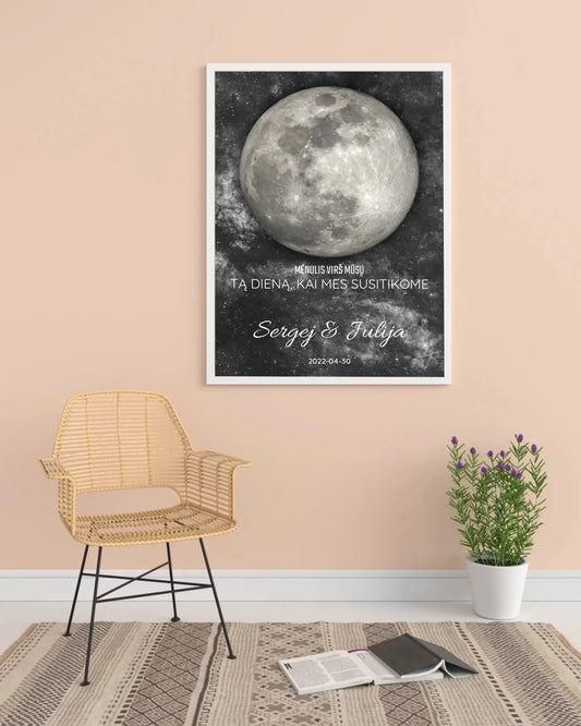 Personalizuotas mėnulio fazės plakatas, pritaikytas pagal datą ir vietą MNFZ-001  Customizer -  dovanokis.lt