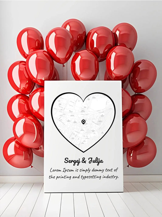 Personalizuotas meilės žemėlapis ant drobės su jūsų vieta  Drobe -  dovanokis.lt