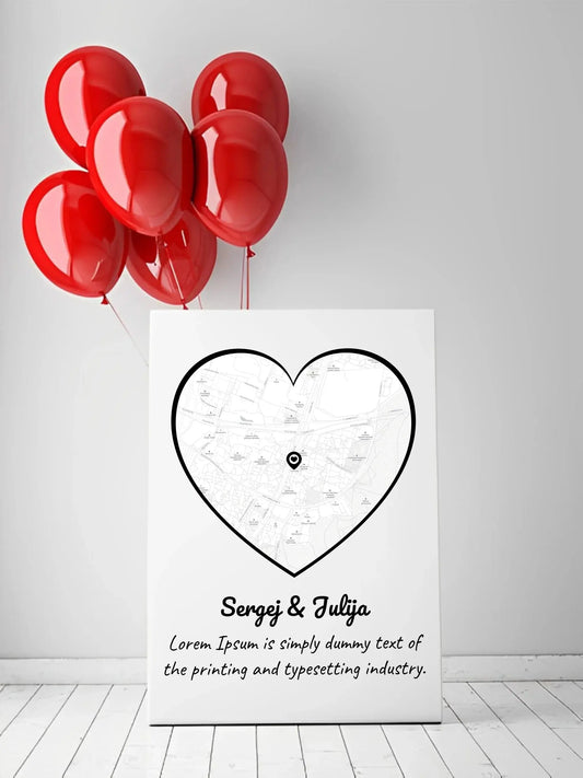 Personalizuotas meilės žemėlapis ant drobės su jūsų vieta  Drobe -  dovanokis.lt