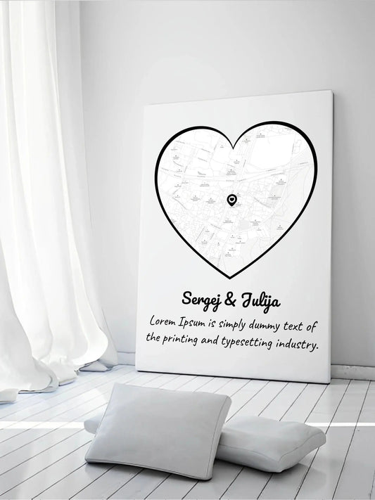 Personalizuotas meilės žemėlapis ant drobės su jūsų vieta  Drobe -  dovanokis.lt
