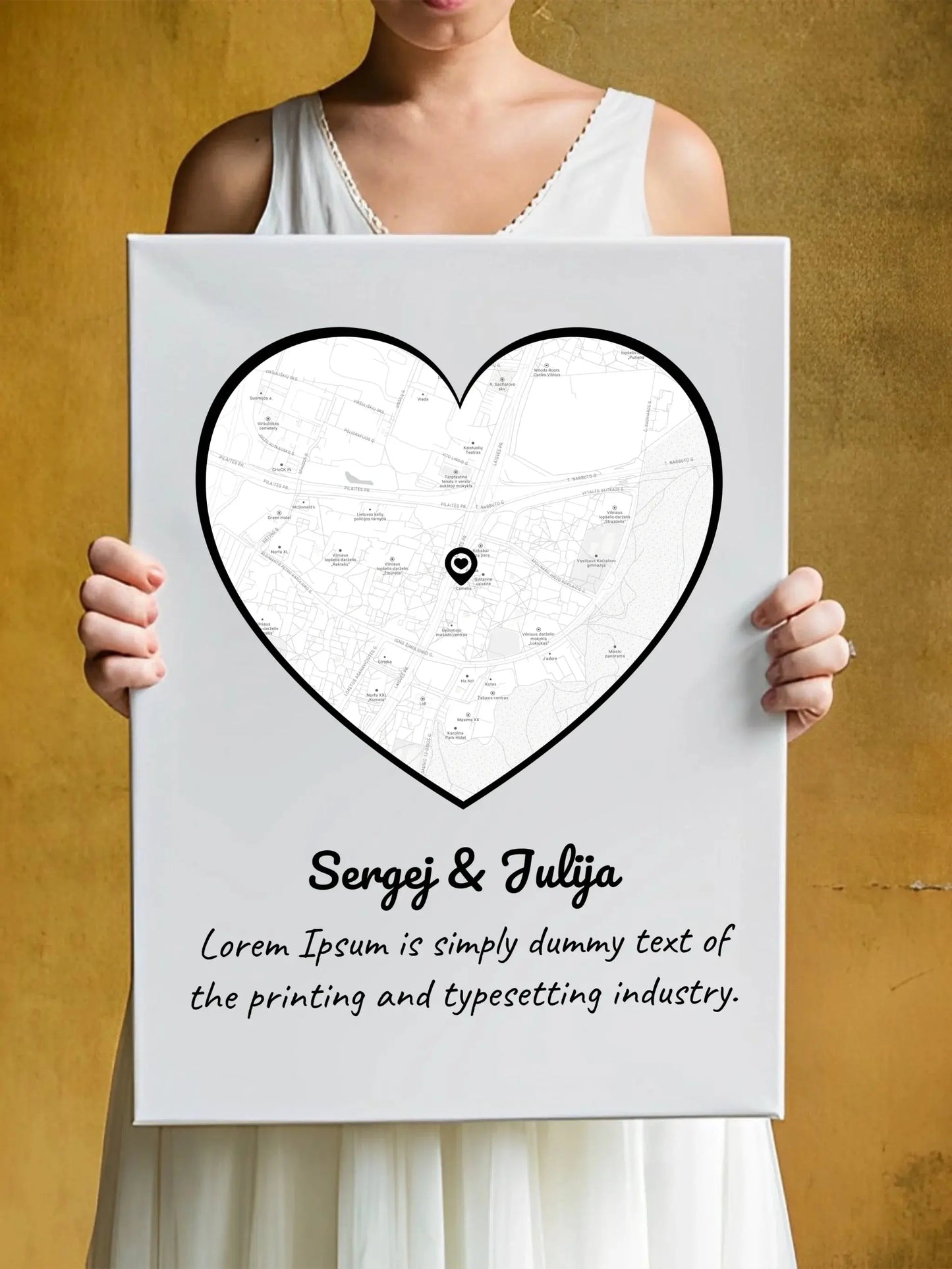 Personalizuotas meilės žemėlapis ant drobės su jūsų vieta  Drobe -  dovanokis.lt