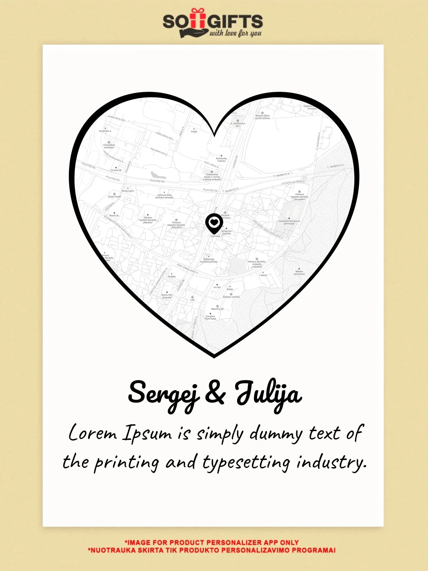 Personalizuotas meilės žemėlapis ant drobės su jūsų vieta  Drobe -  dovanokis.lt