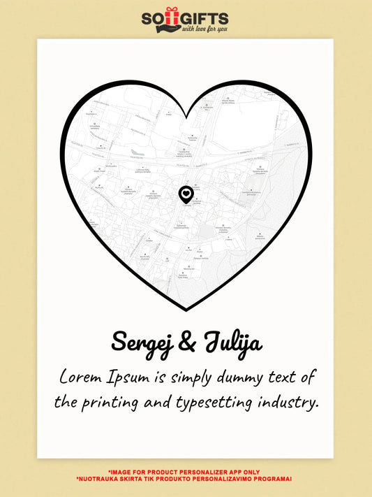 Personalizuotas meilės žemėlapis ant drobės su jūsų vieta  Drobe -  dovanokis.lt