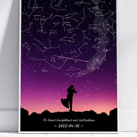 Personalizuotas viso spektro žvaigždžių žemėlapis, plakatas su rėmeliu, su Vestuvių dienos pasirinktu siluetu  Poster -  dovanokis.lt