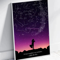Personalizuotas viso spektro žvaigždžių žemėlapis, plakatas su rėmeliu, su Vestuvių dienos pasirinktu siluetu  Poster -  dovanokis.lt