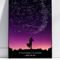 Personalizuotas viso spektro žvaigždžių žemėlapis, plakatas su rėmeliu, su Vestuvių dienos pasirinktu siluetu  Poster -  dovanokis.lt