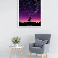 Personalizuotas viso spektro žvaigždžių žemėlapis, plakatas su rėmeliu, su Vestuvių dienos pasirinktu siluetu  Poster -  dovanokis.lt