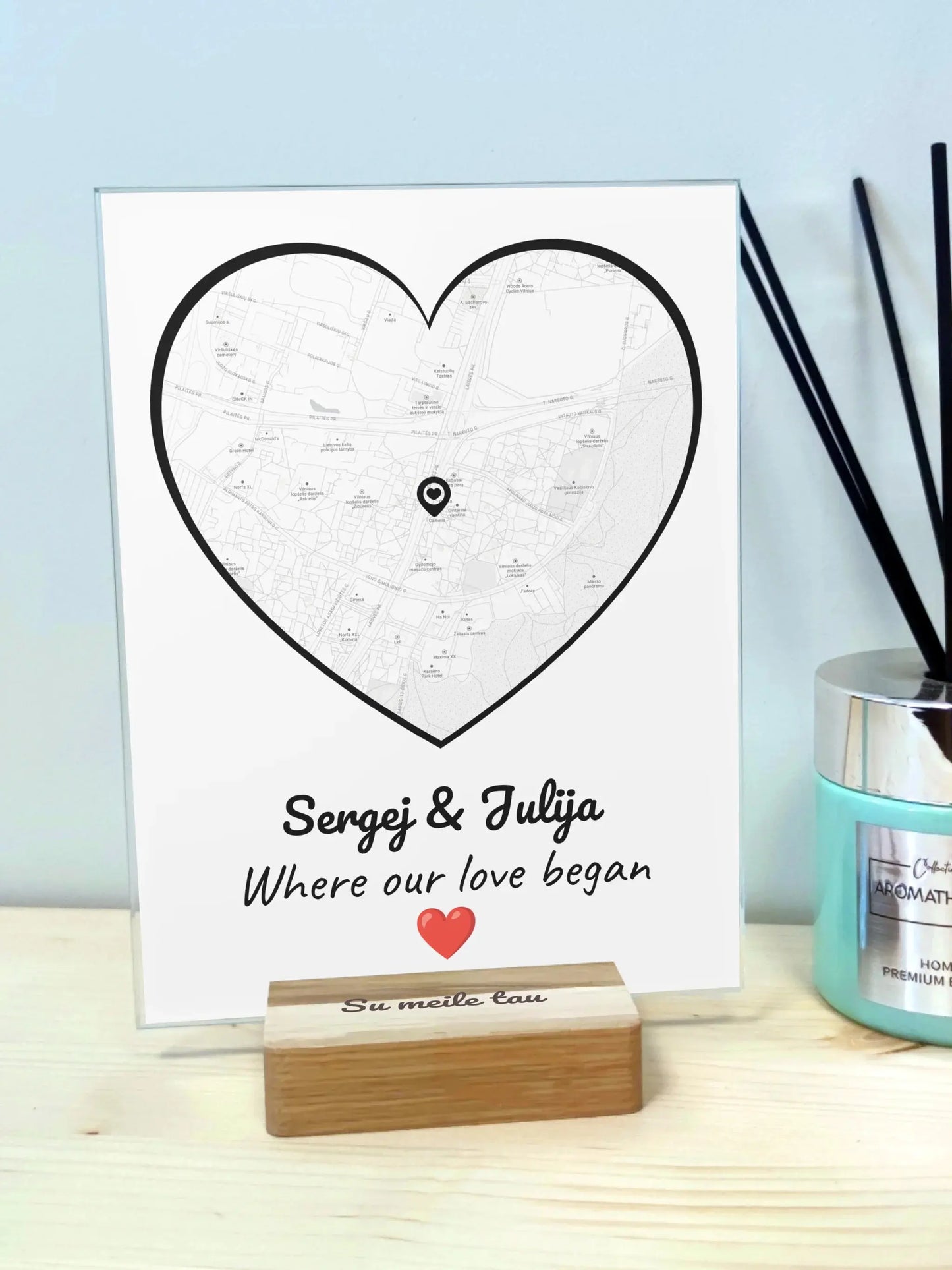 Personalizuotas Meilės žemėlapio stiklinis posteris su jūsų buvimo vieta  Stiklas -  dovanokis.lt