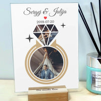 Personalizuotas deimanto formos vestuvių stiklinis posteris su Jūsų nuotraukomis  Stiklas -  dovanokis.lt