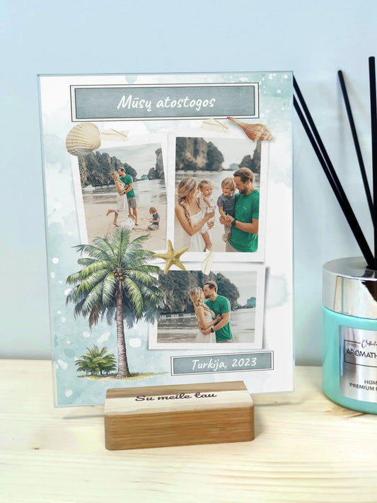 Personalizuotas mūsų šeimos atostogos stiklinis posteris  Stiklas -  dovanokis.lt