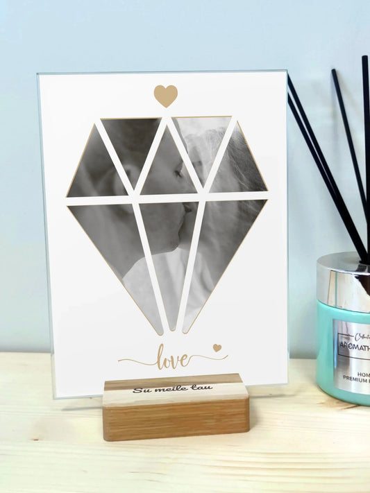 Personalizuotas Deimanto formos Meilės stiklinis posteris su jūsų nuotrauka  Stiklas -  dovanokis.lt