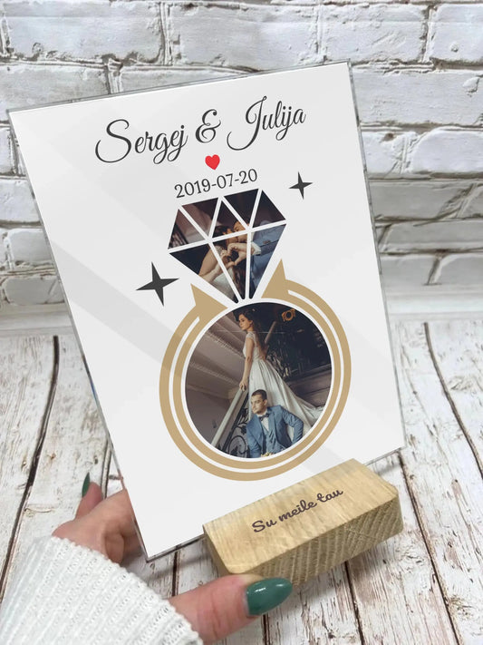 Personalizuotas deimanto formos vestuvių stiklinis posteris su Jūsų nuotraukomis  Stiklas -  dovanokis.lt