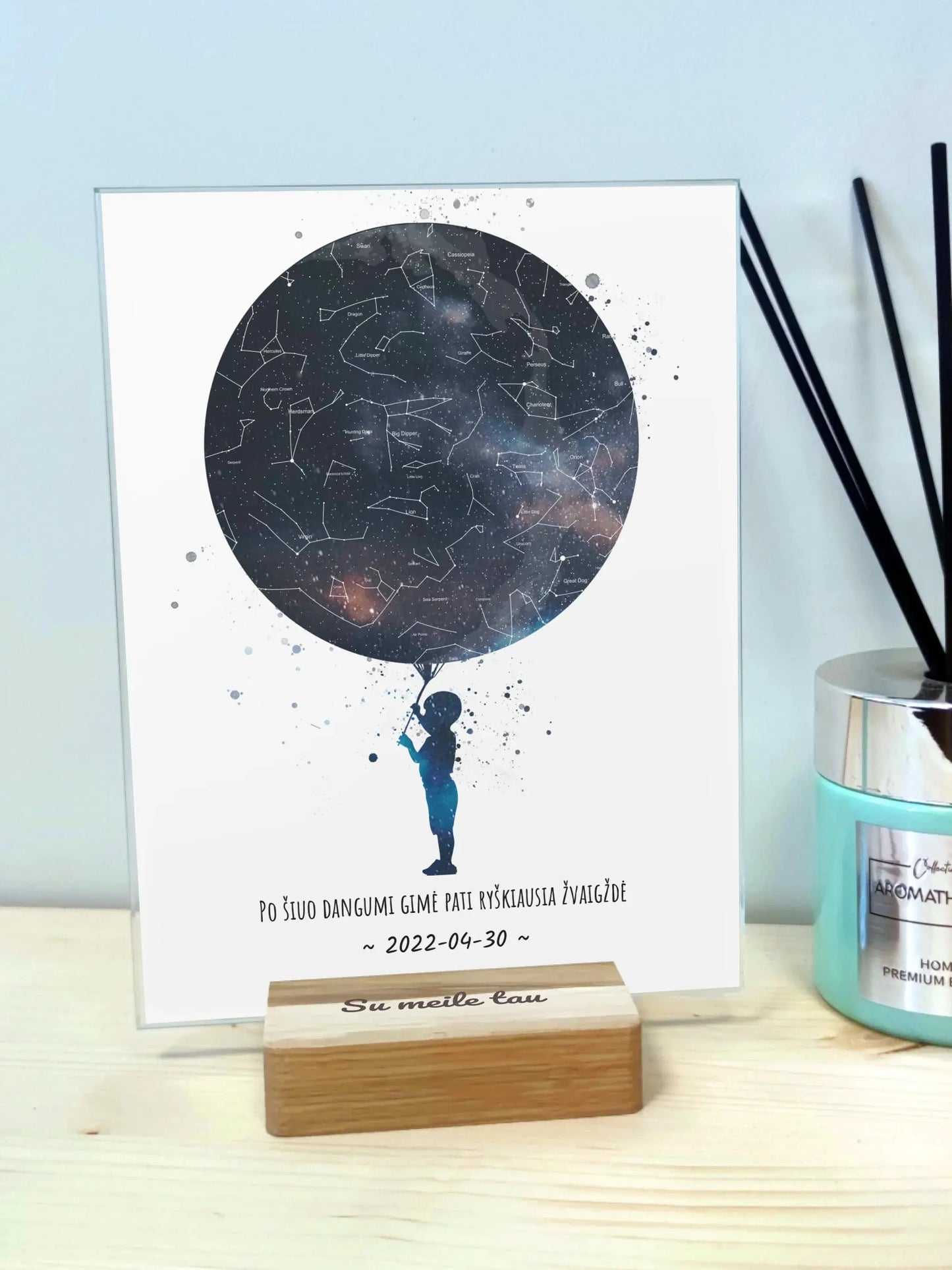 Personalizuotas vaikiškas žvaigždžių žemėlapis berniukui 2, stiklinis posteris  Stiklas -  dovanokis.lt