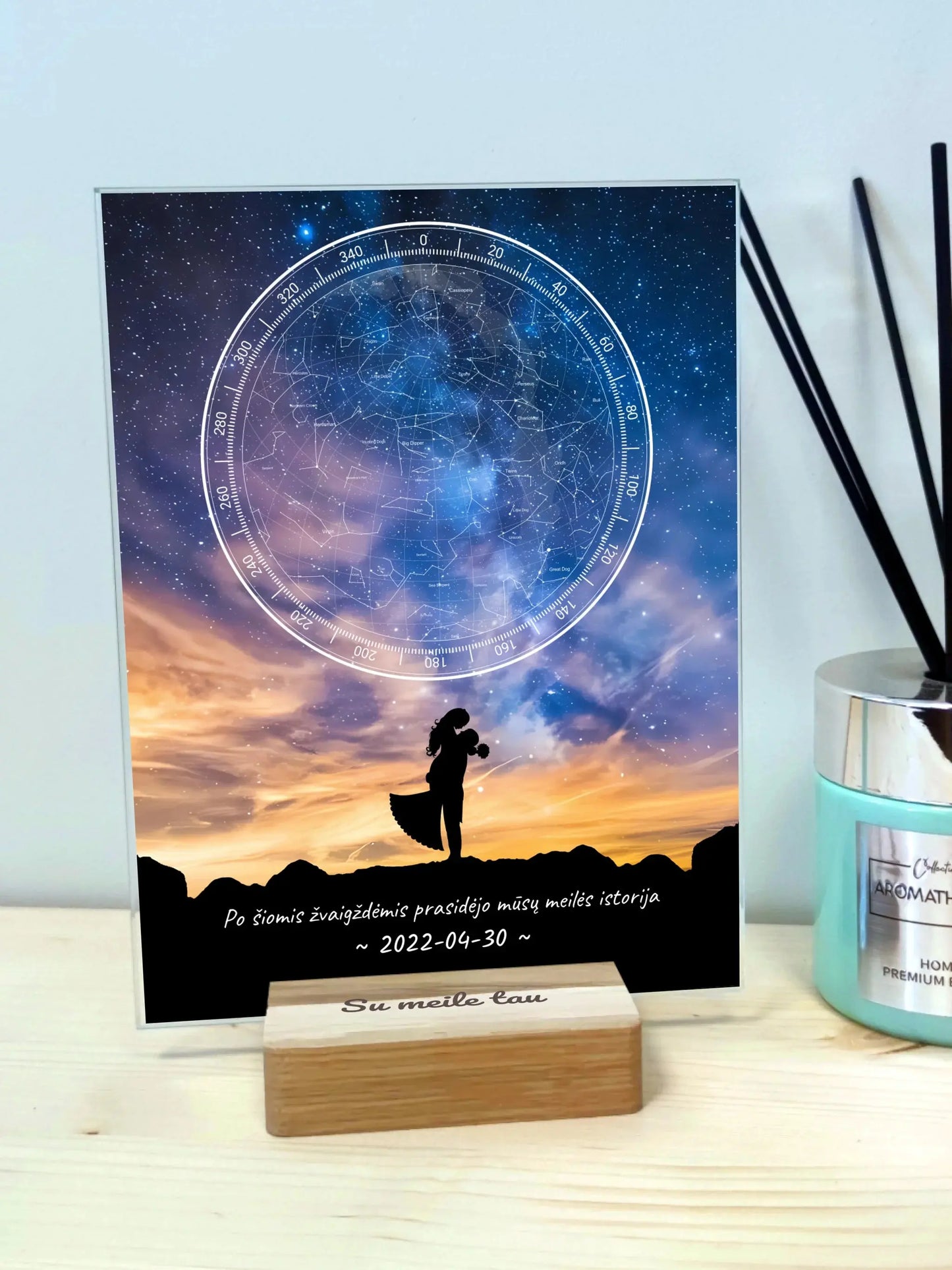 Personalizuotas žvaigždžių žemėlapis, stiklinis posteris. DVNS-003C  Stiklas -  dovanokis.lt