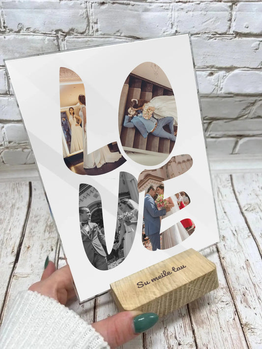 Personalizuotas LOVE raidės stiklinis posteris su jūsų nuotraukomis  Stiklas -  dovanokis.lt