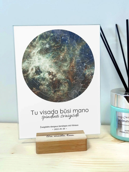 Personalizuotas žvaigždžių žemėlapis, stiklinis posteris, Tu visada būsi mano spindinti žvaigždė  Stiklas -  dovanokis.lt
