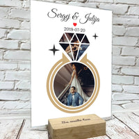Personalizuotas deimanto formos vestuvių stiklinis posteris su Jūsų nuotraukomis  Stiklas -  dovanokis.lt