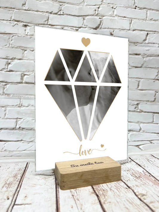 Personalizuotas Deimanto formos Meilės stiklinis posteris su jūsų nuotrauka  Stiklas -  dovanokis.lt