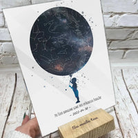 Personalizuotas vaikiškas žvaigždžių žemėlapis berniukui 2, stiklinis posteris  Stiklas -  dovanokis.lt