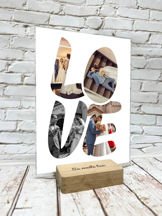 Personalizuotas LOVE raidės stiklinis posteris su jūsų nuotraukomis  Stiklas -  dovanokis.lt