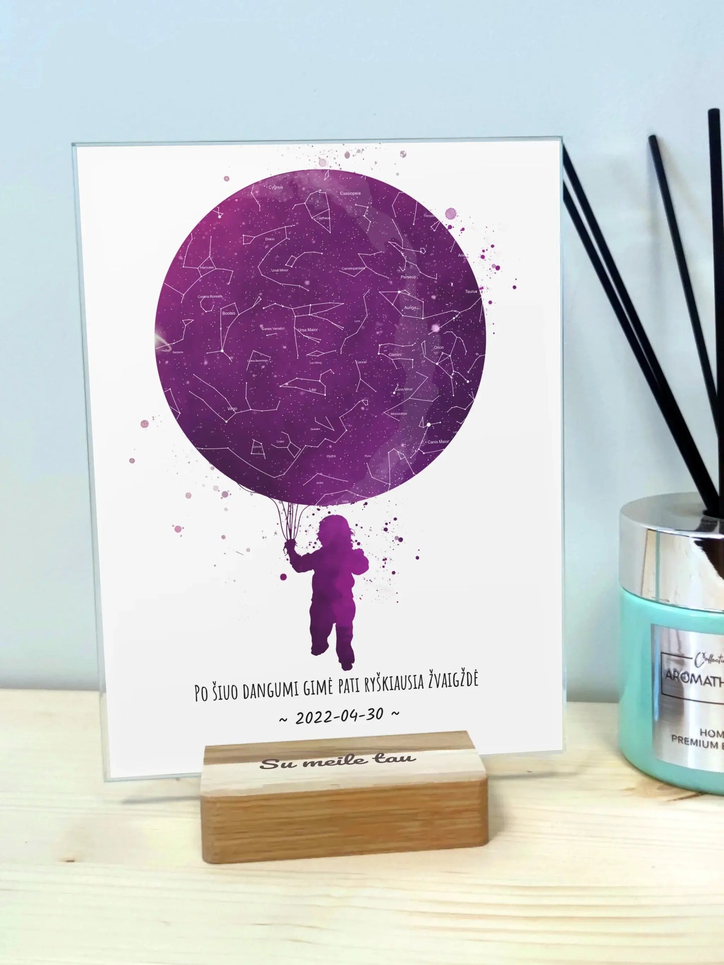 Personalizuotas vaikiškas žvaigždžių žemėlapis, stiklinis posteris  Stiklas -  dovanokis.lt
