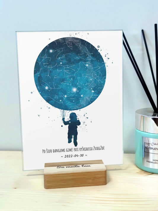 Personalizuotas vaikiškas žvaigždžių žemėlapis berniukui, stiklinis posteris  Stiklas -  dovanokis.lt