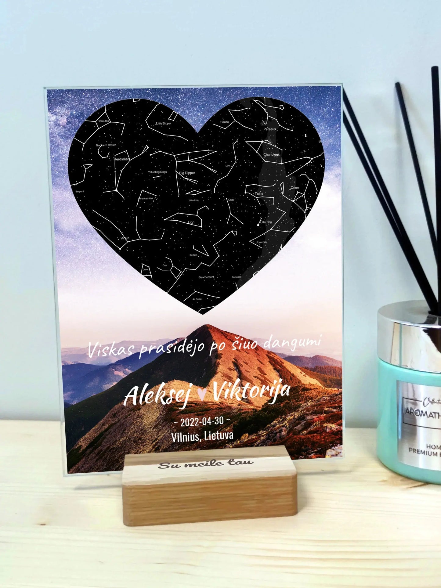 Personalizuotas žvaigždžių žemėlapis, stiklinis posteris. DVNS-012A  Stiklas -  dovanokis.lt