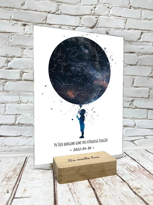 Personalizuotas vaikiškas žvaigždžių žemėlapis berniukui 2, stiklinis posteris  Stiklas -  dovanokis.lt