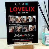 Personalizuotas "Lovelix" dizaino kūrinys ant stiklo su jūsų nuotraukomis ir vardais  Stiklas -  dovanokis.lt